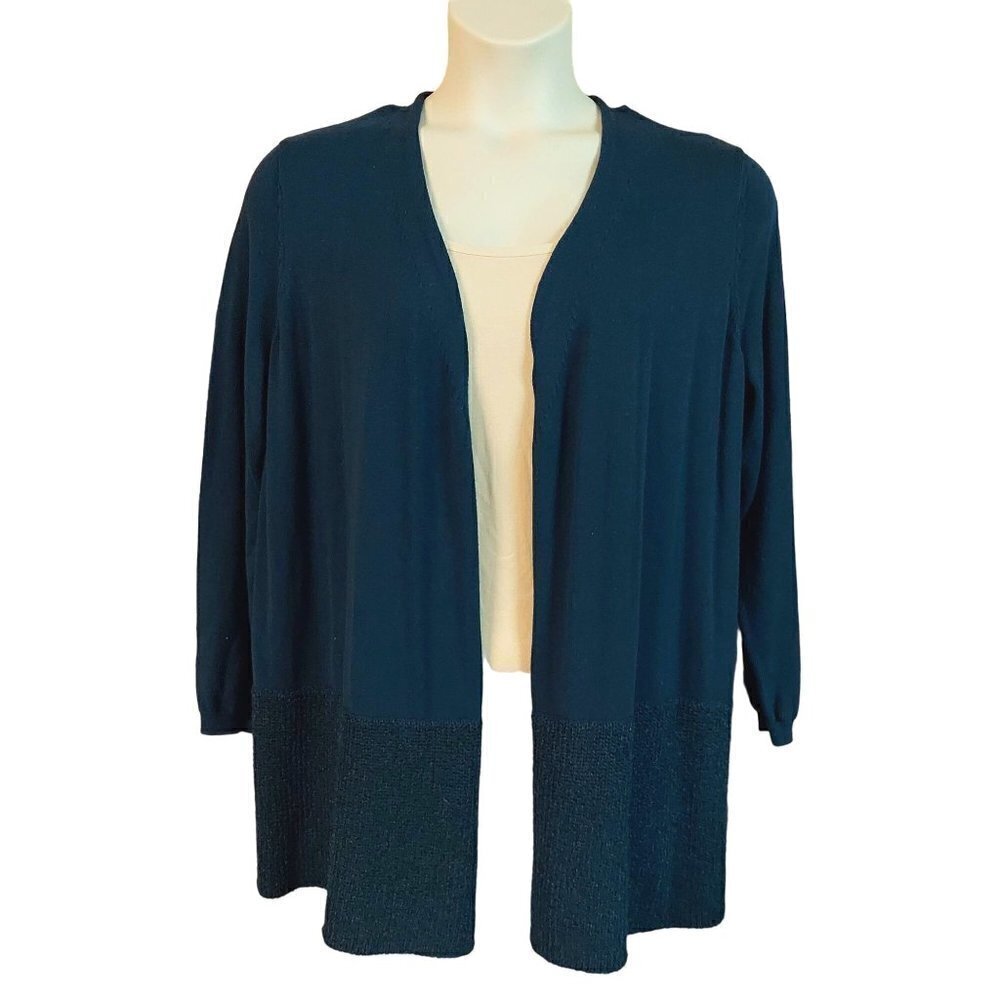 Absolutely Women's Plus Size Benja Navy Blue Mixed Knit Open Front Cardigan - Picture 2 of 7